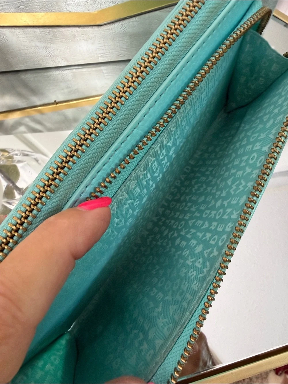 kate spade RARE Tiffany blue studded wristlet clutch